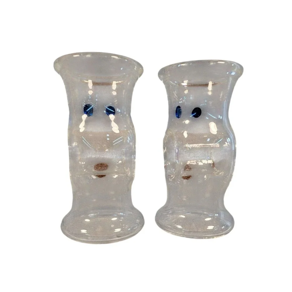 Karl Ittig Hand Blown Art Glass Face Shot Glasses Set of 2 Signed Whimsical